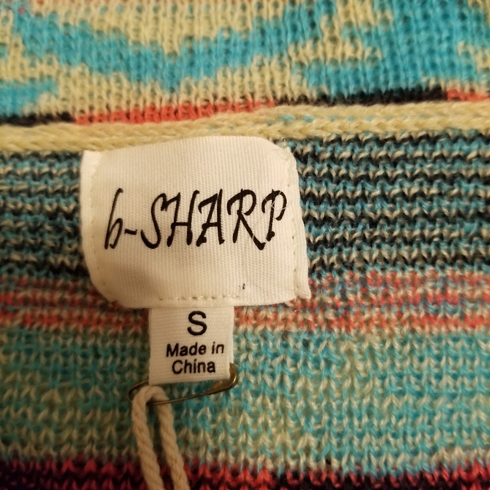 B Sharp Aztec Southwestern Print Waterfall Hem Open Front Cardigan Sweater NWT - Picture 6 of 10